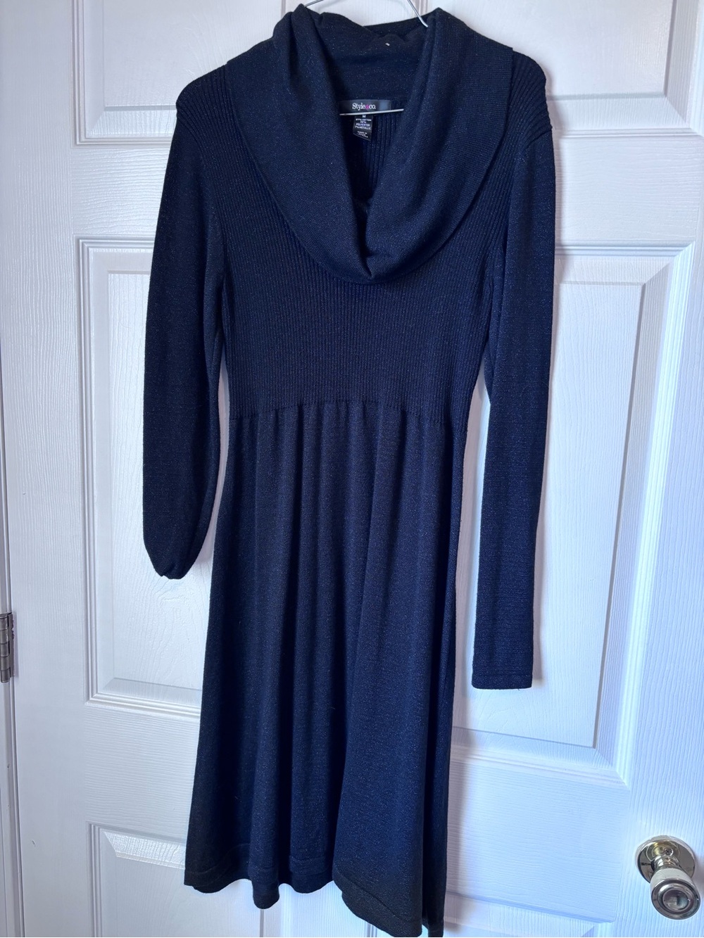 Style & Co. Black Cowl-Neck Long Sleeve Knit Dress Medium